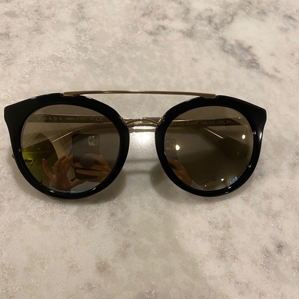 Prada 23SS 52 Cinema Sunglasses Black/Mirror Gold